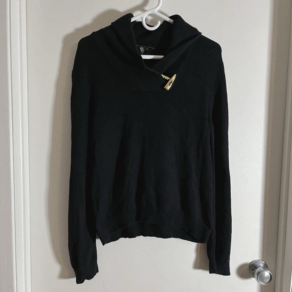 Lauren Ralph Lauren Black Sweater Pullover Southwest Gold Bone Detail Sz L